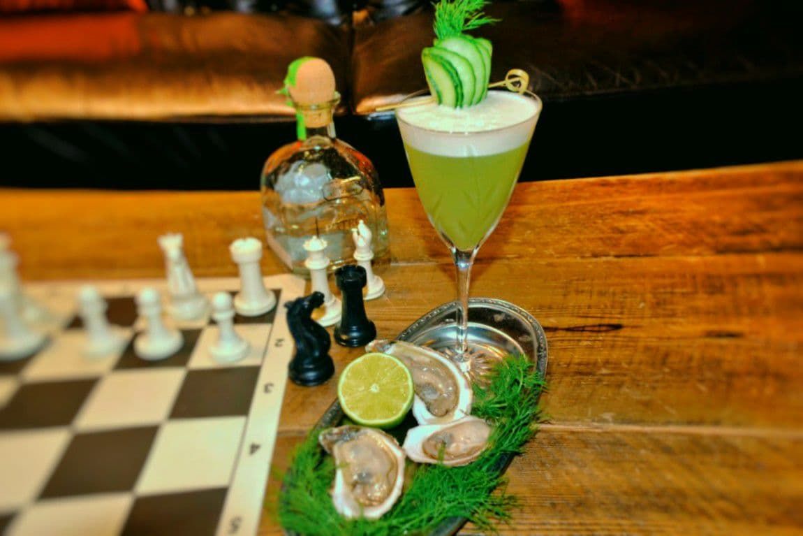The Verde cocktail — cucumber, oysters, Crystal Head vodka